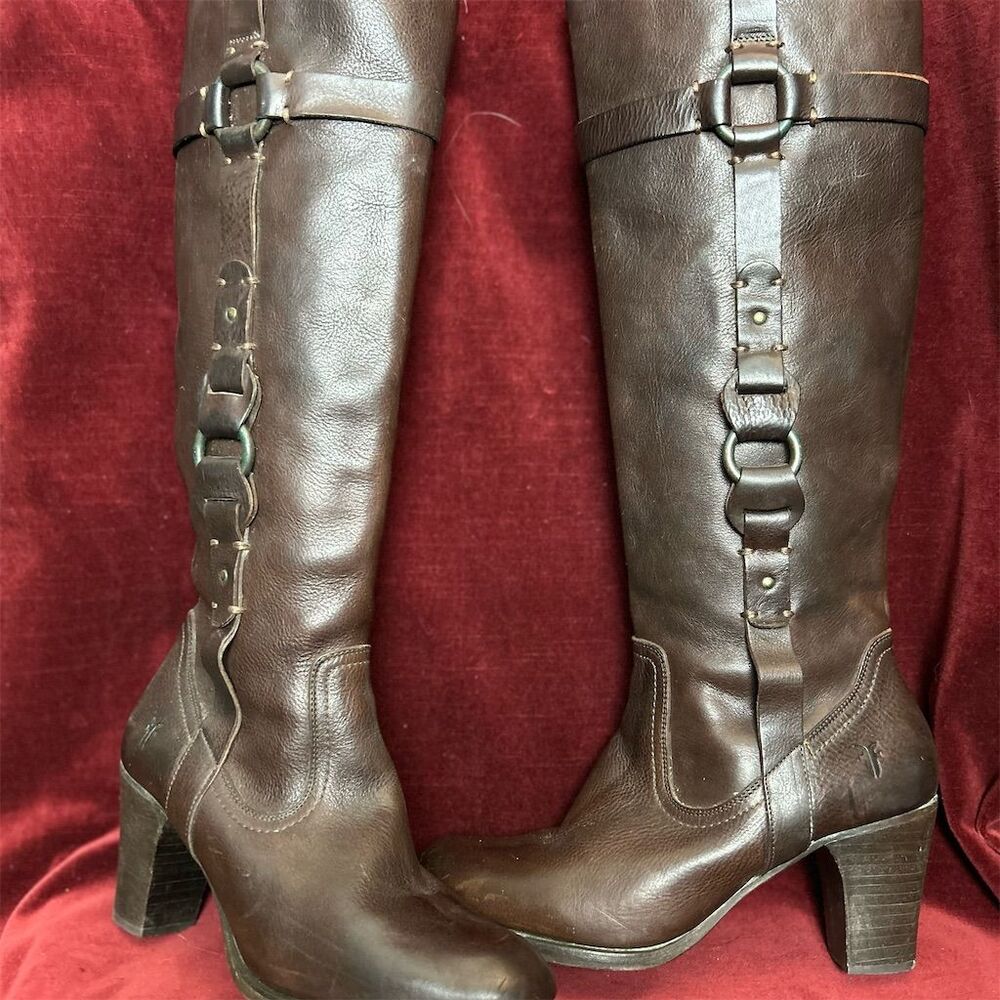 Frye Women's Brown Fiona Leather Riding Boots Size 8.5 Knee High - Picture 7 of 10